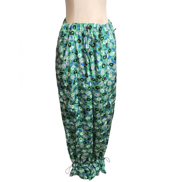 Diane Von Furstenberg Blue and Green Nylon Bloomers Pants NWT - Picture 2 of 8